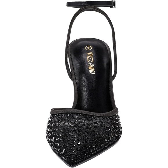 Women's Black Mesh Sparkly Rhinestones Cienna High Heels Stiletto Pumps Shoes - Picture 8 of 8